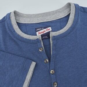 Johnnie O Hangin Out Henley Mens Medium Shirt Gray Trim Blue Short Sleeve‎